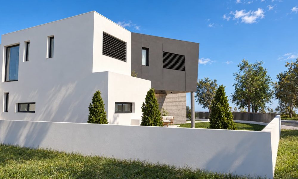 Modern Minimalist House in Sunlit Garden Modern Minimalist House in Sunlit Garden
