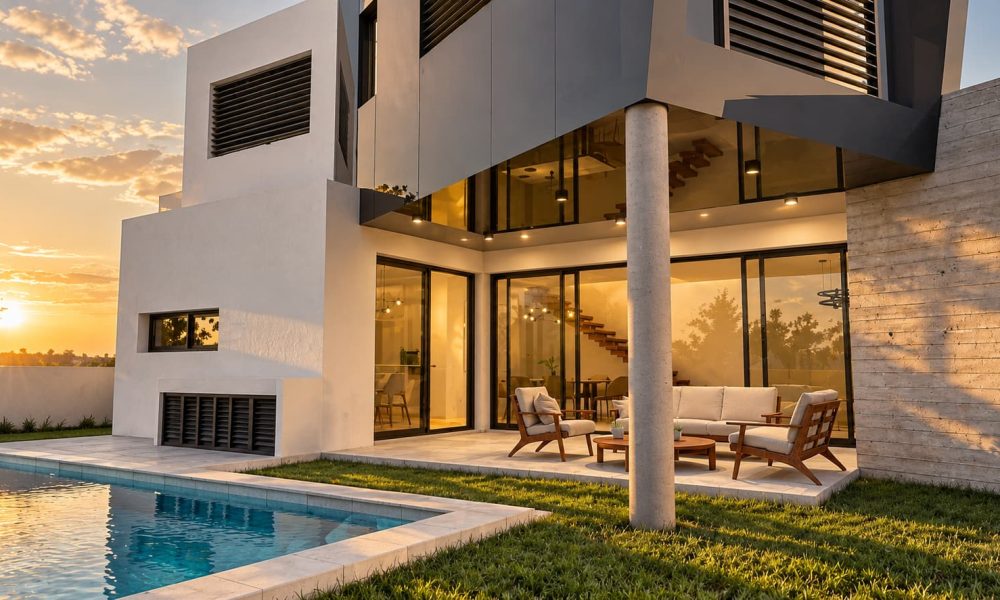 Modern Sunset House with Reflective Pool Modern Sunset House with Reflective Pool