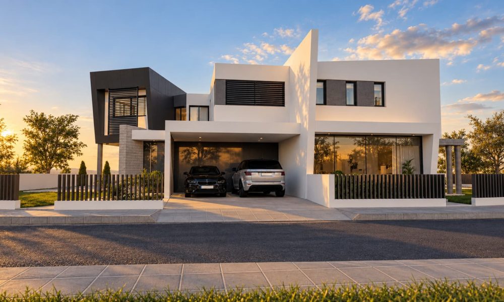 Modern Villa at Golden Hour (1) Modern Villa at Golden Hour (1)